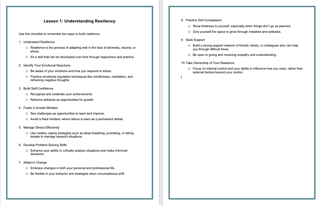 Lesson 1 Understanding Resilience Checklist marketing image