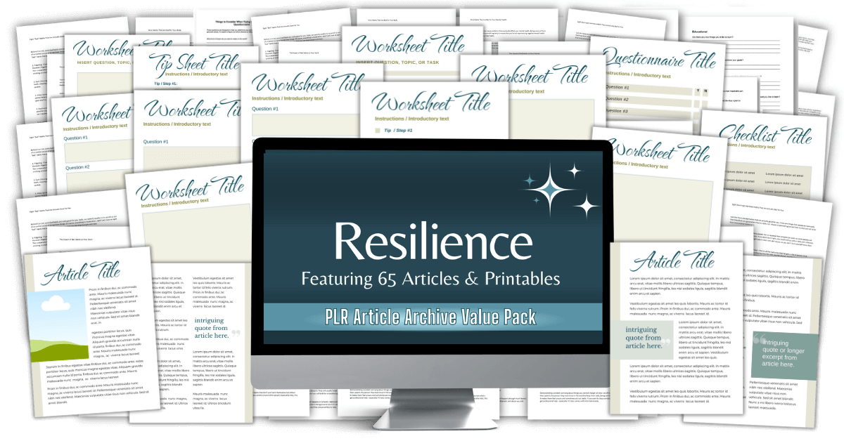 Resilience PLR Articles & Printables Archive Value Pack. Marketing Mockup Image