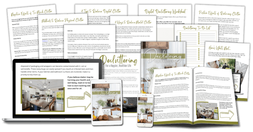 DeclutteringWorkbookPLR_Mockup Decluttering for a Happier Life Workbook marketing mockup image