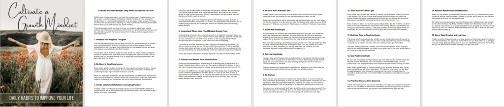 GrowthMindsetPLR_DailyHabits_LeadMagnet (1) Growth Mindset Daily Habits Lead Magnet Growth Mindset Workbook eCover v1 marketing mockup image