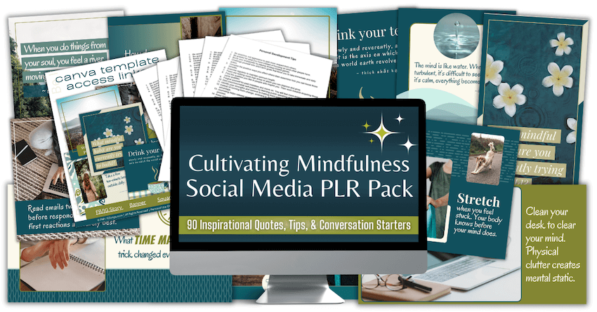 Cultivating Mindfulness 30 Day Social Media PLR Pack composite marketing image