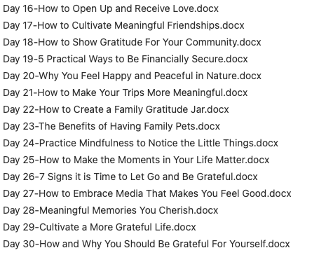 GratitudeChallenge_BlogPosts_16-30 Gratitude Challenge PLR blog post topics 16-30 marketing image