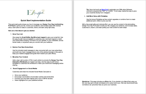 DesignYourDay_QuickStartGuide Design Your Day Daily Routine PLR Quick Start Guide PDF marketing image