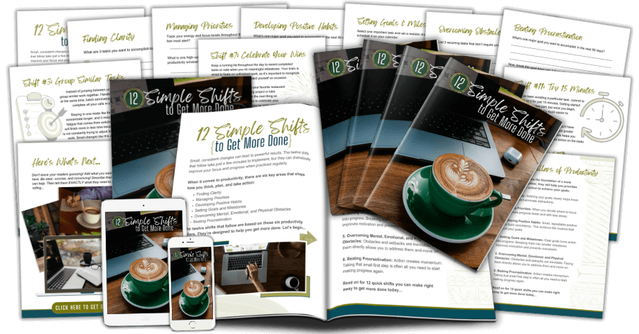 Free Productivity Shifts PLR Lead Magnet Kit ecover v2 - composite marketing image