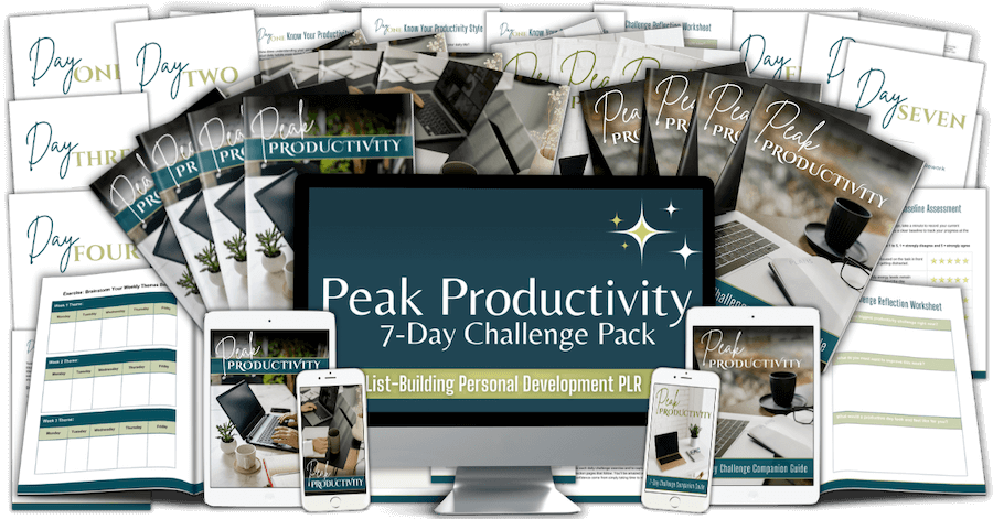 Peak Productivity PLR Challenge composite marketing mockup