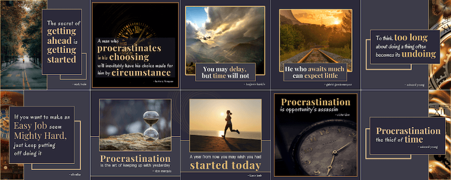 Overcoming Procrastination PLR Square Social Media Graphics - composite marketing image