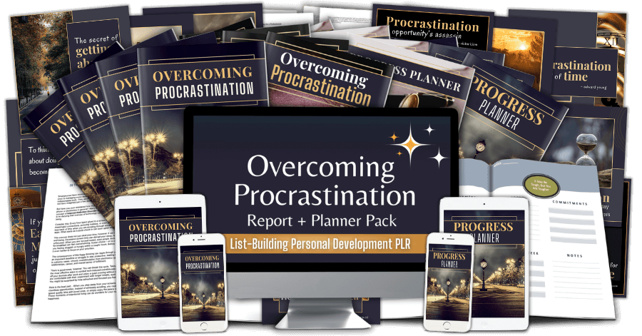 Overcoming Procrastination Report + Planner Pack marketing mockup image