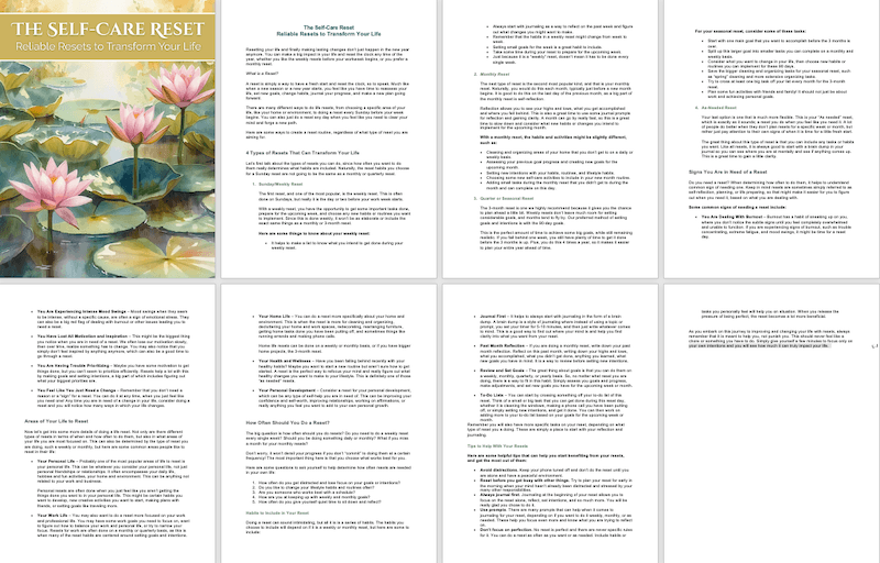 Reliable Resets Self-Care PLR Bonus Report marketing image