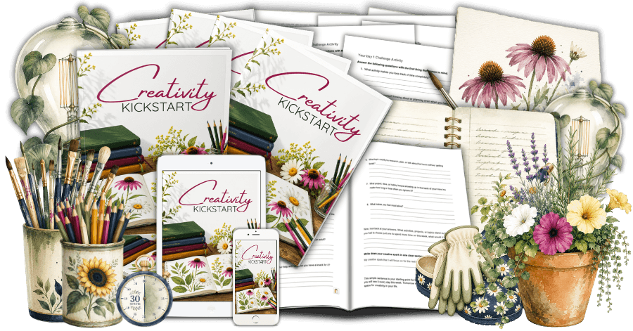 EZLBC_CreativeKickstart_Mockup_v1 Creativity Kickstart Challenge PLR Lead Magnet Kit composite marketing image - v1