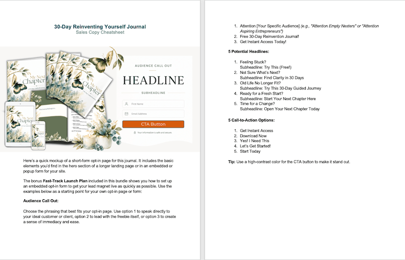 Reinventing Yourself Cheatsheet sales copy ideas marketing image