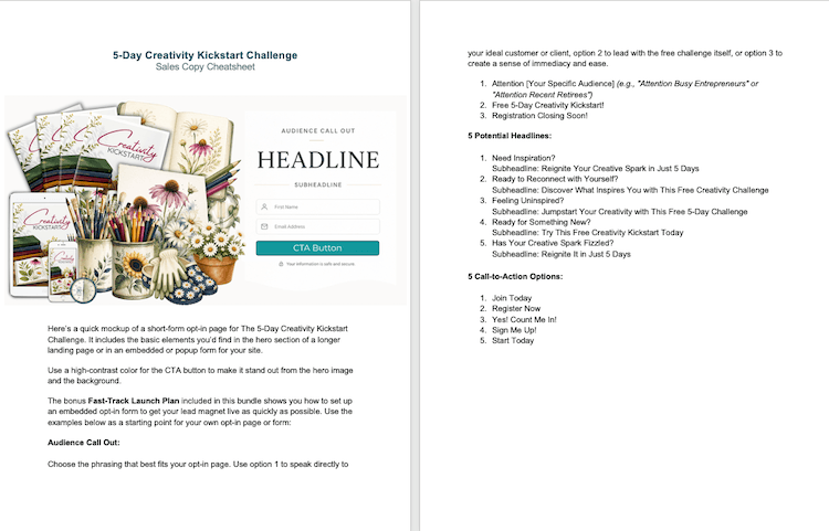 Creativity PLR Challenge Sales Copy Cheatsheet marketing image